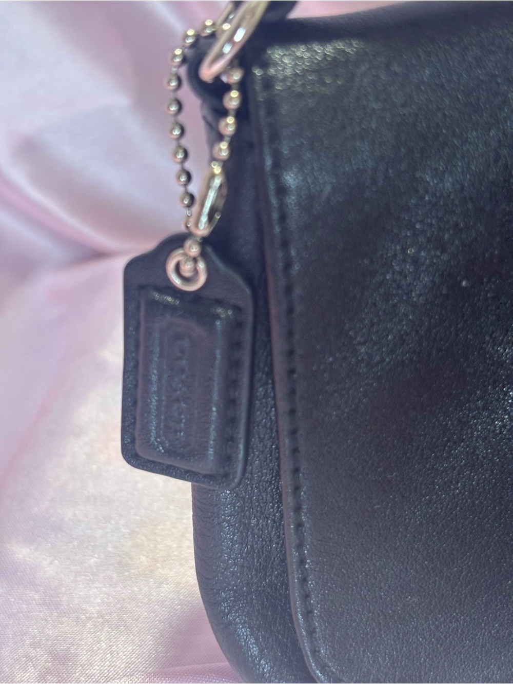 Coach Black Leather Mini Baguette Shoulder Bag with Silver Logo - Picture 5 of 7